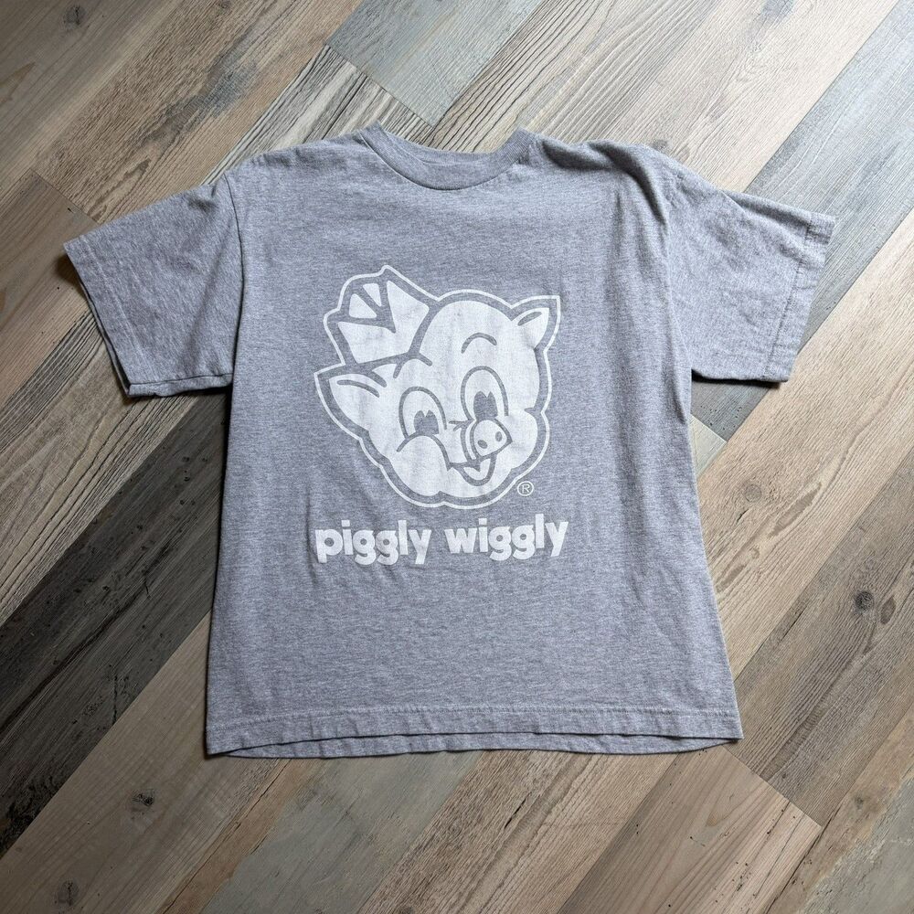 Piggly Wiggly Logo Graphic T-Shirt Gray Youth XL Short Sleeve Cotton Blend